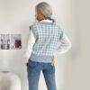 2021 Autumn New Houndstooth V-neck  Women Sweater Vest Knitted Vest in Vests