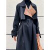 Elegant Stitching Contrast Color Trench Coat Women Mid-Length over-the-Knee Large Lapel Fashion Waist-Controlled Overcoat in Trench Coats