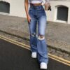 2021 New Denim Wide Leg Trousers Ripped Skinny Jeans in Jeans