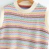 Street Hipster Rainbow Bar Pattern Knitted Vest Early Autumn Women New Loose Figure Flattering round-Neck Blouse in Sweater Vests