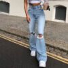 2021 New Denim Wide Leg Trousers Ripped Skinny Jeans in Jeans