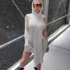 Style Women Clothing 2021 New Autumn Fashionable See-through Irregular Shoulder Long Sleeve Hooded Dress in Dresses