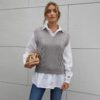 Winter New Pure Color Vest Sweater Women Slim Fit V-neck Pullover Sleeveless Sweater in Sweater Vests
