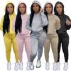 Women Clothing  Women Clothing Autumn and Winter Pullover Hooded Leisure Sports Sweater Two-Piece Set in Pant Sets