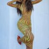 Summer 2021  Women Clothing Striped Printed Midi Skirt High Collar Temperament Commuter Long Sleeve Mid Waist Classic Dress in Dresses