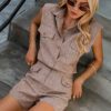High Waist Female Office Ladies Sets High Street Causel Pocket Jumpsuit in Jumpsuits