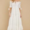 Women Embroidered Off The Shoulder White Ruffle Maxi Dresses Boho Long Dress Eyelet Embroidery in Dresses