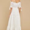 Women Embroidered Off The Shoulder White Ruffle Maxi Dresses Boho Long Dress Eyelet Embroidery in Dresses