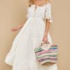 Women Embroidered Off The Shoulder White Ruffle Maxi Dresses Boho Long Dress Eyelet Embroidery in Dresses