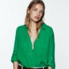 2022 Summer New Three-Color Slub Cotton Long-Sleeved Shirt Mid-Length Pullover Top in Shirts & Blouses