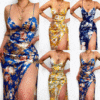 Spring Summer New Flower Digital Printed Sexy Slim Strap Dress in Dresses