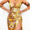 Spring Summer New Flower Digital Printed Sexy Slim Strap Dress in Dresses