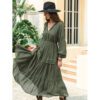 Bohemian Batch V-neck Long Sleeve Chiffon High Waist Slimming Dress Women  Style Vacation Skirt in Dresses