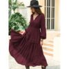 Bohemian Batch V-neck Long Sleeve Chiffon High Waist Slimming Dress Women  Style Vacation Skirt in Dresses