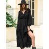 Bohemian Batch V-neck Long Sleeve Chiffon High Waist Slimming Dress Women  Style Vacation Skirt in Dresses