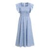 Vintage Striped Women Long Dress Ruffle Linen Blue Elegant Summer Dress Casual Cotton Fashion Female Beach Vestidos in Dresses