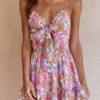 2022 New Chest Bow Print Dress Fresh Sweet Women Clothing High Waist Backless Slim Fit A- line Dress Floral Burst in Dresses