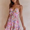 2022 New Chest Bow Print Dress Fresh Sweet Women Clothing High Waist Backless Slim Fit A- line Dress Floral Burst in Dresses
