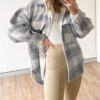 Autumn Winter Women Plaid Mohair Coat Woolen Thick Coat in Jackets