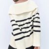 Autumn Women Urban Casual Sailor Collar Striped Sweater in Sweaters