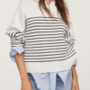 Style Autumn Winter Women＇s Clothing Striped Splicing Knitwear Zip-up Turtleneck Loose Sweater in Sweaters