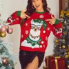 Women Fall Winter Crew Neck Graphic Jacquard Casual  Christmas Clothing Sweaters in Sweaters