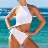 Solid Color Sexy Conservative High Fork Swimming Suit Bikini in Bikinis