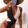 Cross Color Matching One-Piece Swimsuit in One-piece Swimsuits