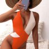 Cross Color Matching One-Piece Swimsuit in One-piece Swimsuits