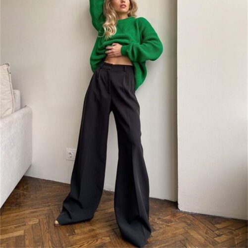 Spring Autumn   Office Work Pant Women  Casual High Waist Figure Flattering Straight Leg Pants in Pants