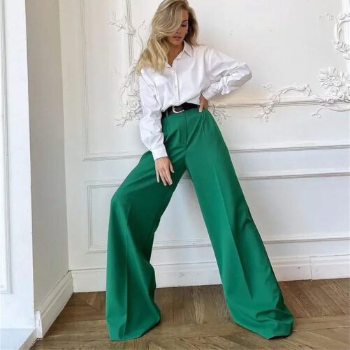 Spring Autumn   Office Work Pant Women  Casual High Waist Figure Flattering Straight Leg Pants in Pants