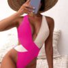 Cross Color Matching One-Piece Swimsuit in One-piece Swimsuits