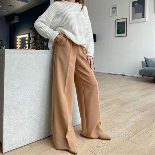 Spring Autumn   Office Work Pant Women  Casual High Waist Figure Flattering Straight Leg Pants in Pants