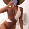 Cross Color Matching One-Piece Swimsuit in One-piece Swimsuits