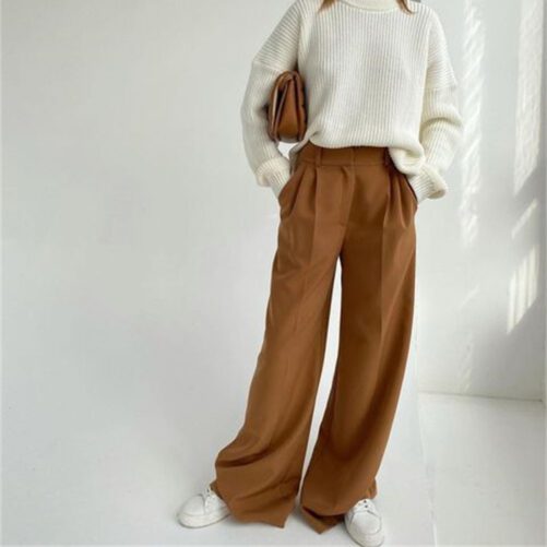 Spring Autumn   Office Work Pant Women  Casual High Waist Figure Flattering Straight Leg Pants in Pants