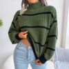 Autumn Winter Casual Striped Lantern Sleeve Half Turtleneck Knitted Sweater Women Clothing in Sweaters