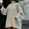 Autumn Winter Clothing Lazy Chic Office Knitted Loose Turtleneck Maxi Dress Sweater in Sweaters