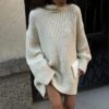 Autumn Winter Clothing Lazy Chic Office Knitted Loose Turtleneck Maxi Dress Sweater in Sweaters