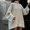 Autumn Winter Clothing Lazy Chic Office Knitted Loose Turtleneck Maxi Dress Sweater in Sweaters