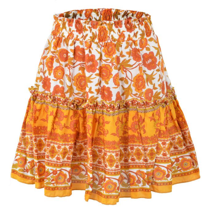 Printing Bohemian Ethnic Ruffled Skirt