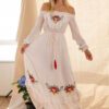 Vacation Elegant Embroidered Goddess Tracing Bohemian White Beach Dress in Dresses