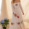 Vacation Elegant Embroidered Goddess Tracing Bohemian White Beach Dress in Dresses