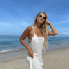 Strap Backless Bohemian White Beach Dress in Dresses