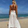 Strap Backless Bohemian White Beach Dress in Dresses