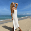 Strap Backless Bohemian White Beach Dress in Dresses