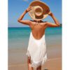 Sling Overskirt Seaside Vacation Pullover Solid Color Bohemian White Beach Dress in Dresses