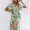 Small Floral Split V neck Dress in Dresses