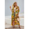 Plus Size Lace-up Waist-Tight Long Floral Print Trench Coat in Plus Size Cover Ups