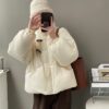 Button Stand Collar Solid Color Thick Coat in Puffer Coats