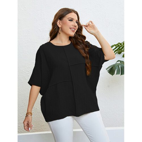 Plus Size Solid Color Top Patchwork Top in Plus Size Tops Tees